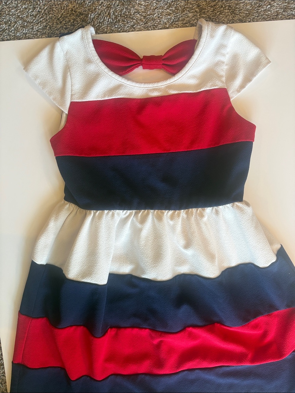 Zunie Girls Dress Red White & Navy Striped Bow-Back Party Dress Size 10 - Picture 3 of 11